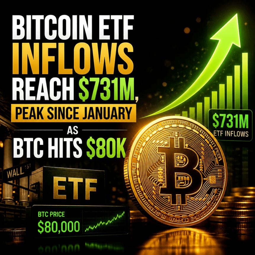 Bitcoin Etf Inflows Reach $731m, Peak Since January As Btc Hits $80k