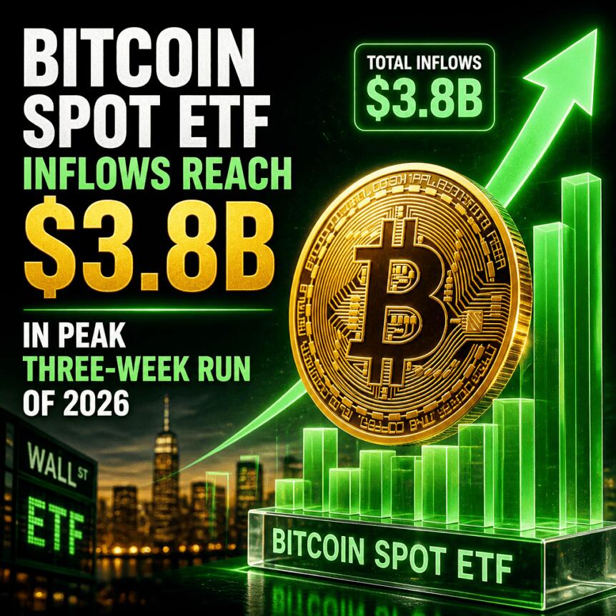Bitcoin Spot ETF Inflows Reach $3.8B in Peak Three-Week Run of 2026