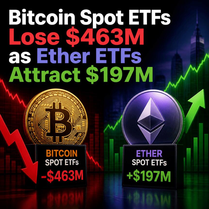 Bitcoin Spot ETFs Lose $463M as Ether ETFs Attract $197M Bitcoin Spot Etfs Lose $463m As Ether Etfs Attract $197m