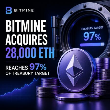 Bitmine Acquires 28,000 ETH, Reaches 97% of Treasury Target Bitmine Acquires 28,000 Eth, Reaches 97% Of Treasury Target