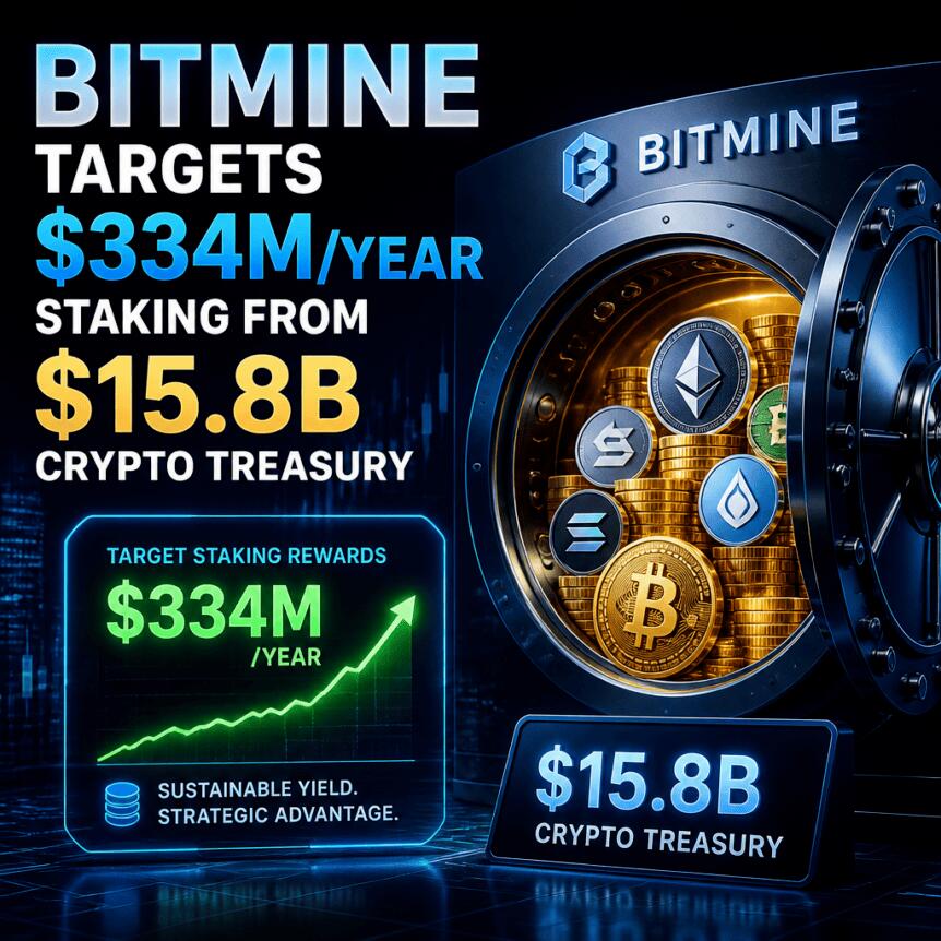 Bitmine Targets $334M/Year Staking From $15.8B Crypto Treasury Bitmine Targets $334m/year Staking From $15.8b Crypto Treasury