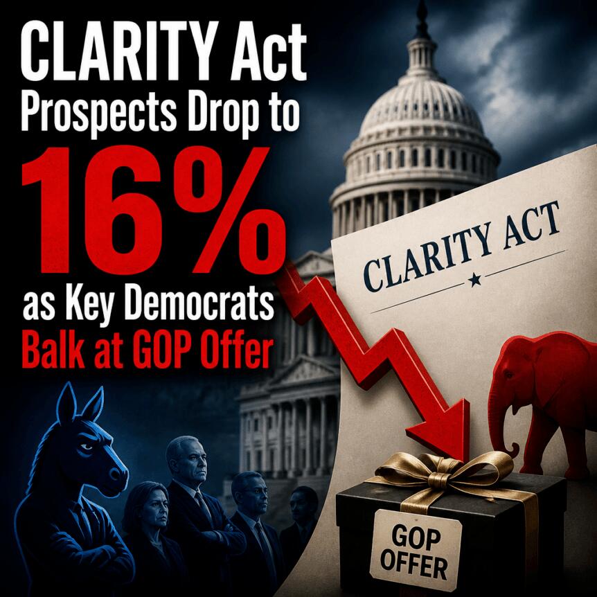 CLARITY Act Prospects Drop to 16% as Key Democrats Balk at GOP Offer