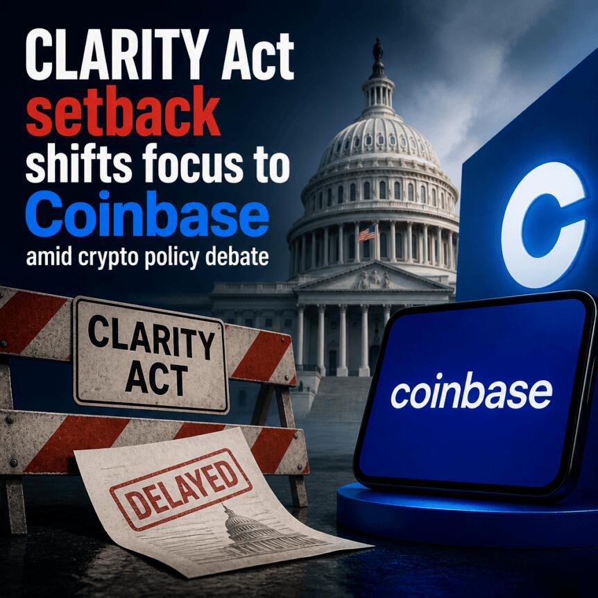 Clarity Act Setback Shifts Focus To Coinbase Amid Crypto Policy Debate