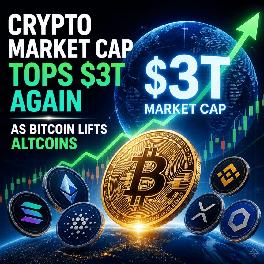Crypto Market Cap Tops $3T Again as Bitcoin Lifts Altcoins Crypto Market Cap Tops $3t Again As Bitcoin Lifts Altcoins