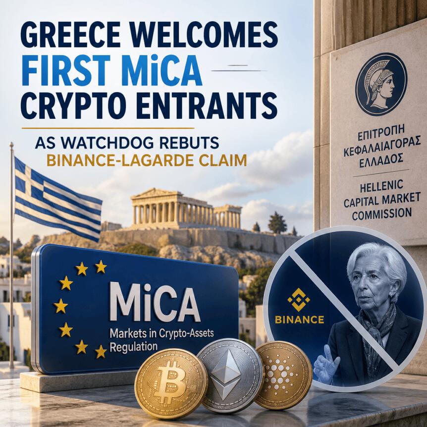 Greece Welcomes First MiCA Crypto Entrants as Watchdog Rebuts Binance-Lagarde Claim Greece Welcomes First Mica Crypto Entrants As Watchdog Rebuts Binance-Lagarde Claim