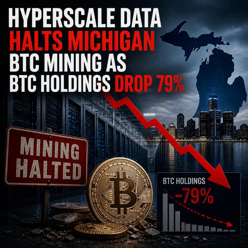 Hyperscale Data Halts Michigan BTC Mining as BTC Holdings Drop 79%