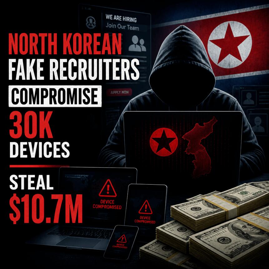 North Korean Fake Recruiters Compromise 30K Devices, Steal $10.7M North Korean Fake Recruiters Compromise 30k Devices, Steal $10.7m
