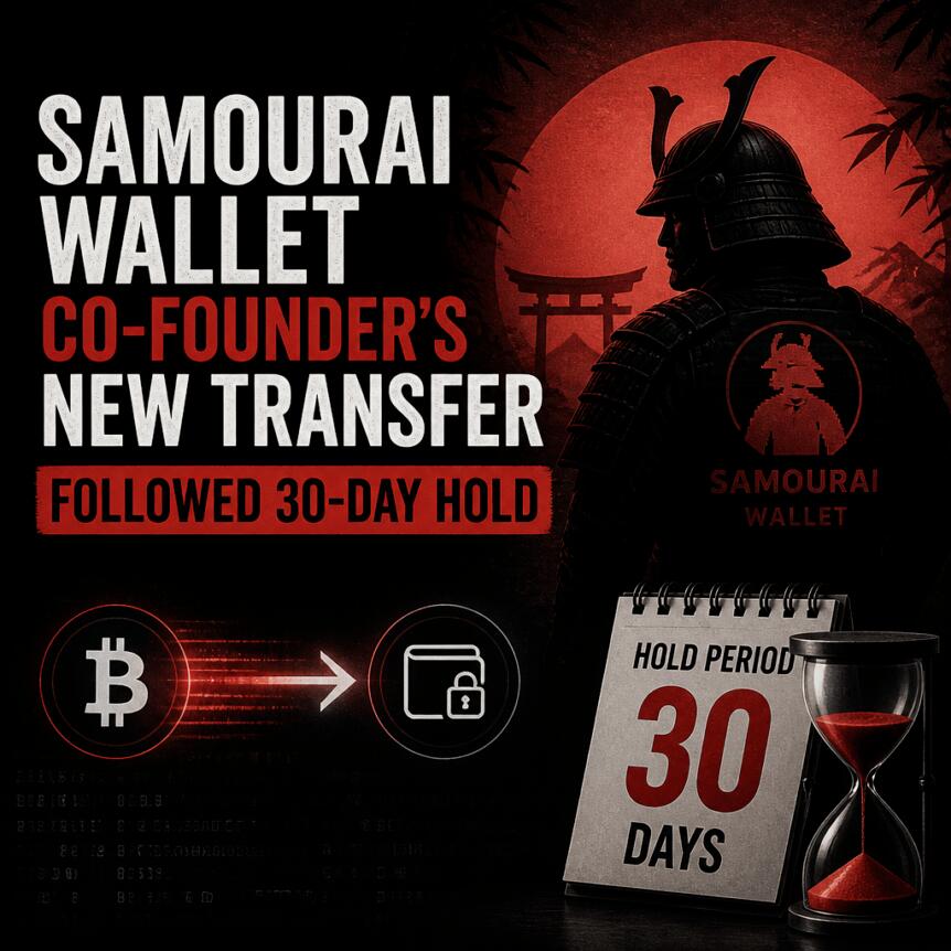Samourai Wallet Co-Founder’s New Transfer Followed 30-Day Hold Samourai Wallet Co-Founder’s New Transfer Followed 30-Day Hold