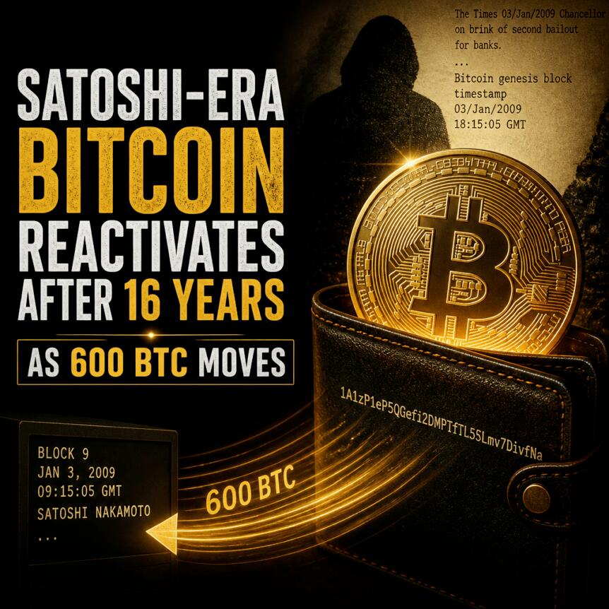 Satoshi-Era Bitcoin Reactivates After 16 Years as 600 BTC Moves
