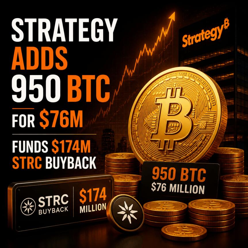 Strategy Adds 950 Btc For $76m, Funds $174m Strc Buyback