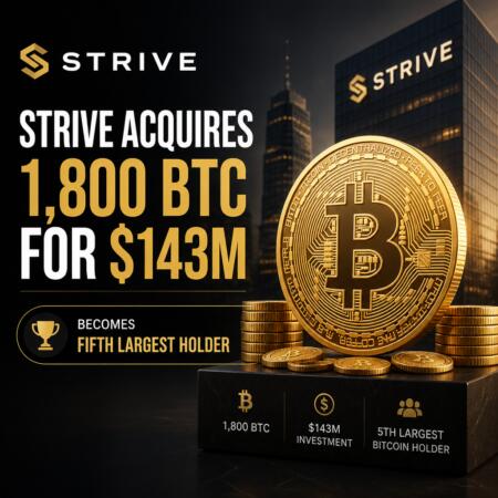 Strive Acquires 1,800 BTC for $143M, Becomes Fifth Largest Holder Strive Acquires 1,800 Btc For $143m, Becomes Fifth Largest Holder