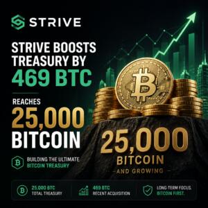 Strive Boosts Treasury by 469 BTC, Reaches 25,000 Bitcoin Strive Boosts Treasury By 469 Btc, Reaches 25,000 Bitcoin
