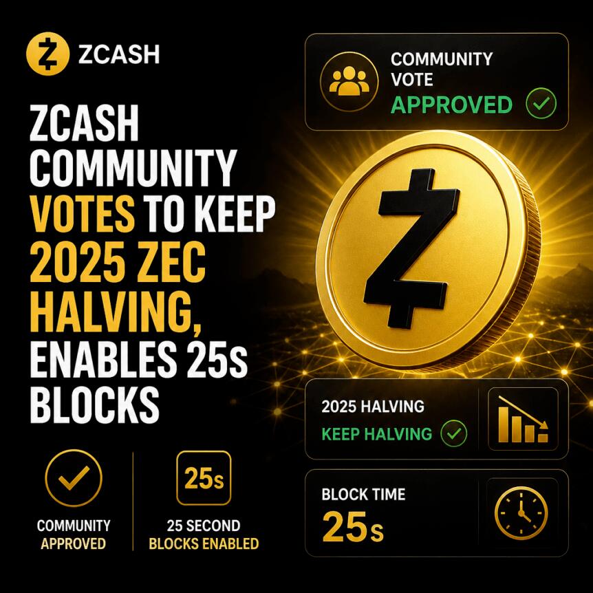 Zcash Community Votes to Keep 2025 ZEC Halving, Enables 25s Blocks Zcash Community Votes To Keep 2025 Zec Halving, Enables 25s Blocks