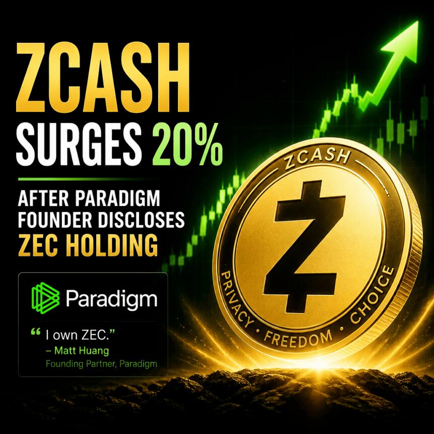 Zcash Surges 20% After Paradigm Founder Discloses Zec Holding