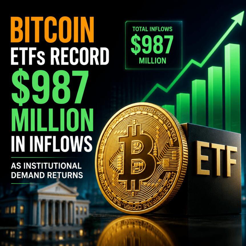 Bitcoin ETFs Record $987 Million In Inflows As Institutional Demand Returns Bitcoin Etfs Record 987 Million In Inflows As Institutional Demand Returns