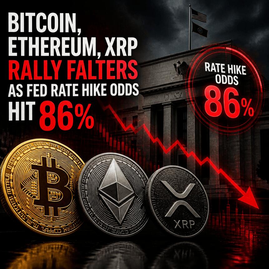 Bitcoin, Ethereum, XRP Rally Falters as Fed Rate Hike Odds Hit 86% Bitcoin Ethereum Xrp Rally Falters As Fed Rate Hike Odds Hit 86