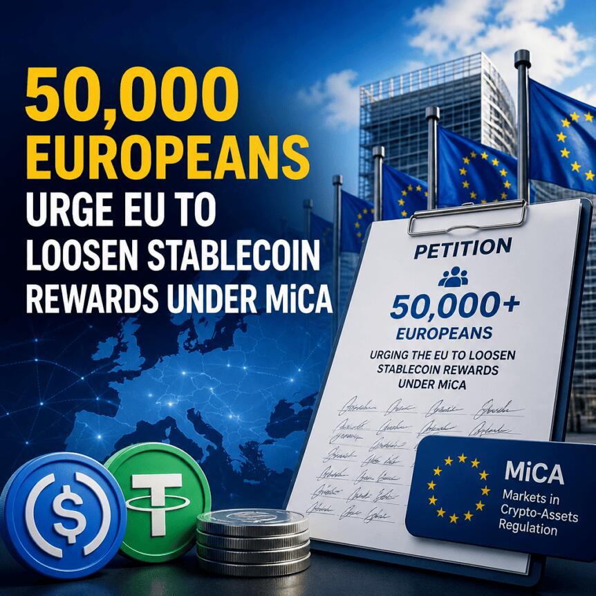 50,000 Europeans urge EU to loosen stablecoin rewards under MiCA 50,000 Europeans Urge Eu To Loosen Stablecoin Rewards Under Mica