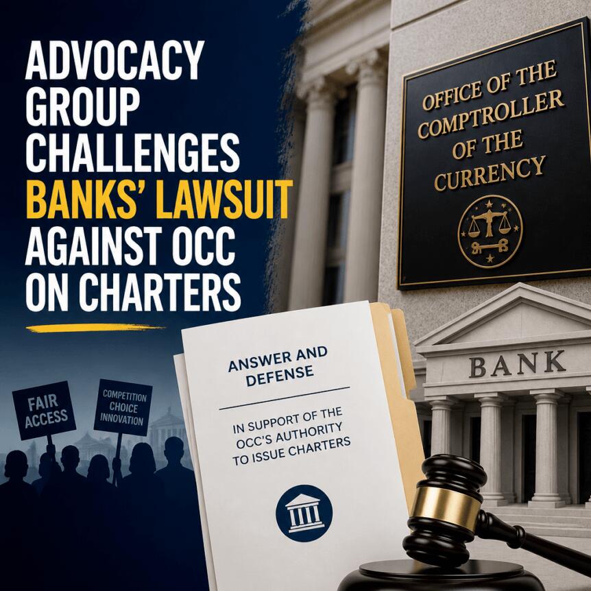 Advocacy Group Challenges Banks’ Lawsuit Against OCC on Charters Advocacy Group Challenges Banks’ Lawsuit Against Occ On Charters