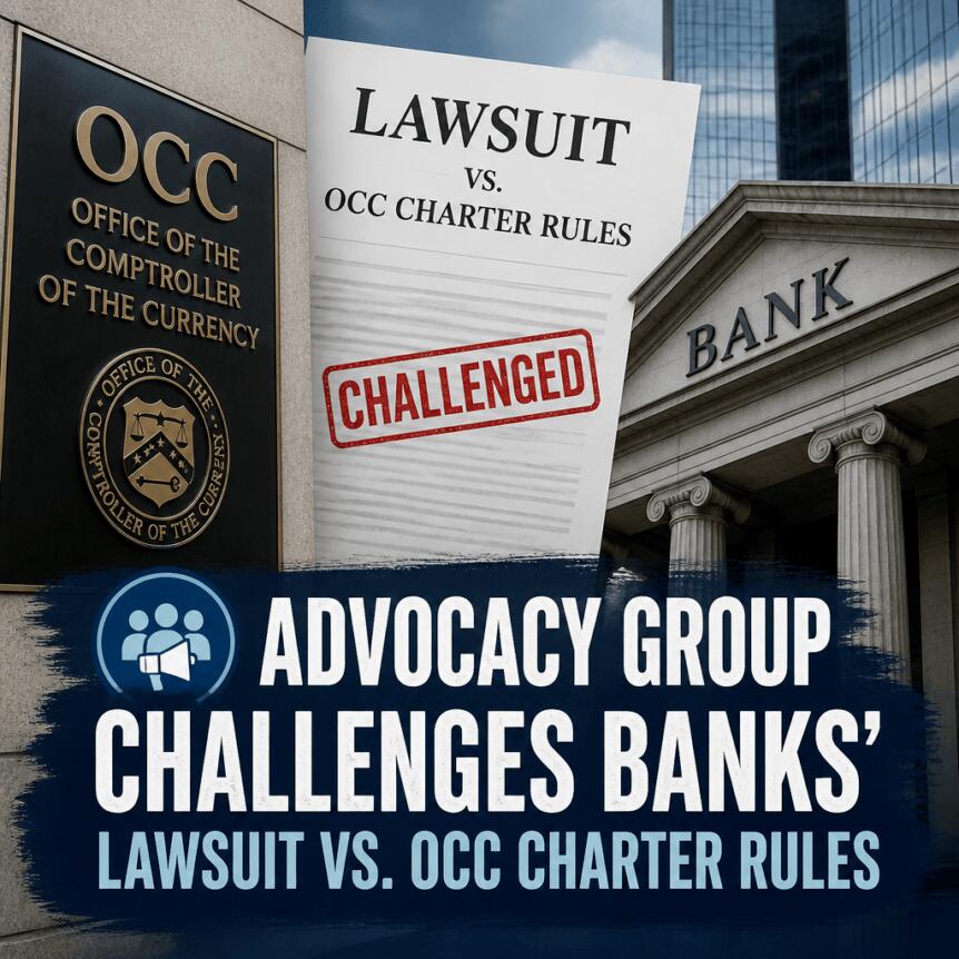 Advocacy Group Challenges Banks’ Lawsuit vs. OCC Charter Rules Advocacy Group Challenges Banks’ Lawsuit Vs. Occ Charter Rules
