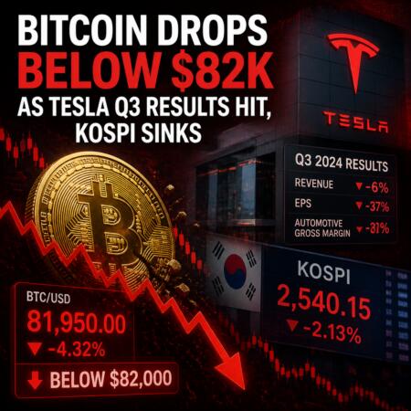 Bitcoin Drops Below $82K as Tesla Q3 Results Hit, KOSPI Sinks Bitcoin Drops Below $82k As Tesla Q3 Results Hit, Kospi Sinks