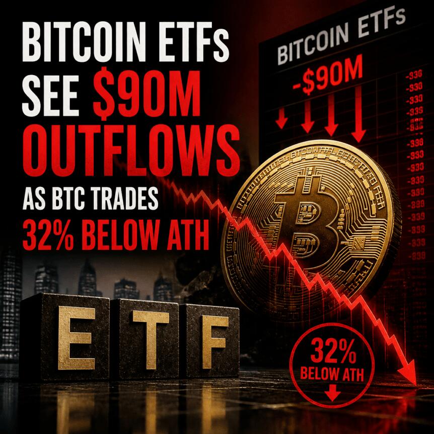 Bitcoin ETFs See $90M Outflows as BTC Trades 32% Below ATH Bitcoin Etfs See $90m Outflows As Btc Trades 32% Below Ath
