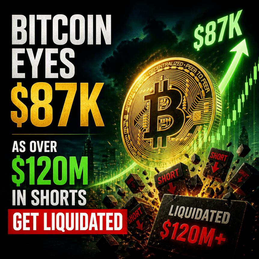 Bitcoin Eyes $87K as Over $120M in Shorts Get Liquidated Bitcoin Eyes $87k As Over $120m In Shorts Get Liquidated