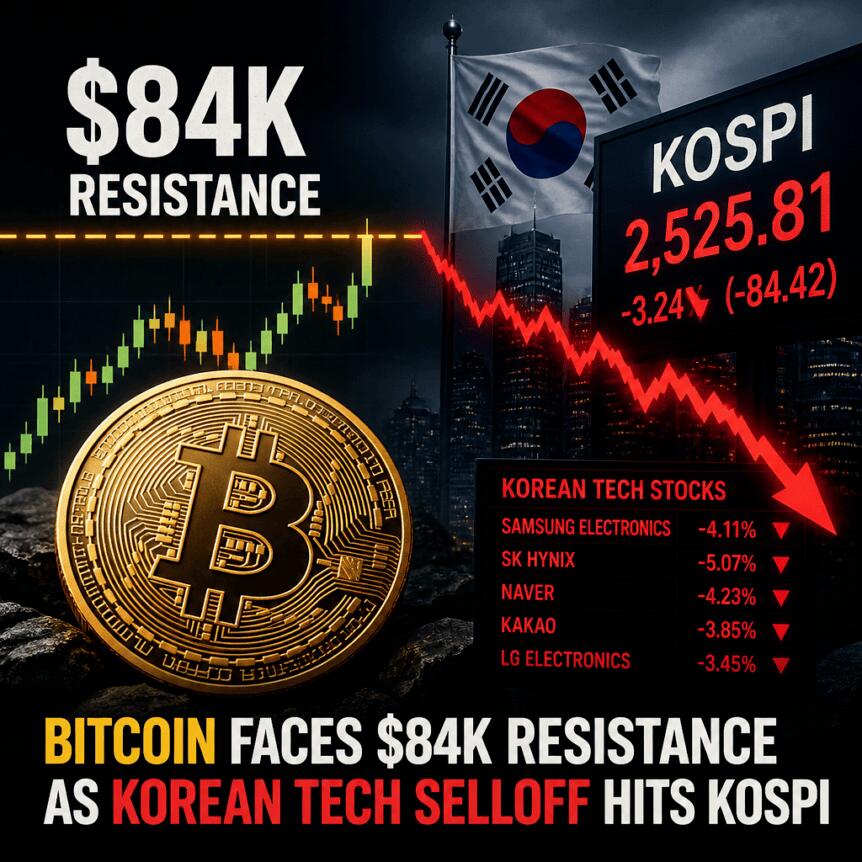 Bitcoin Faces $84k Resistance As Korean Tech Selloff Hits Kospi