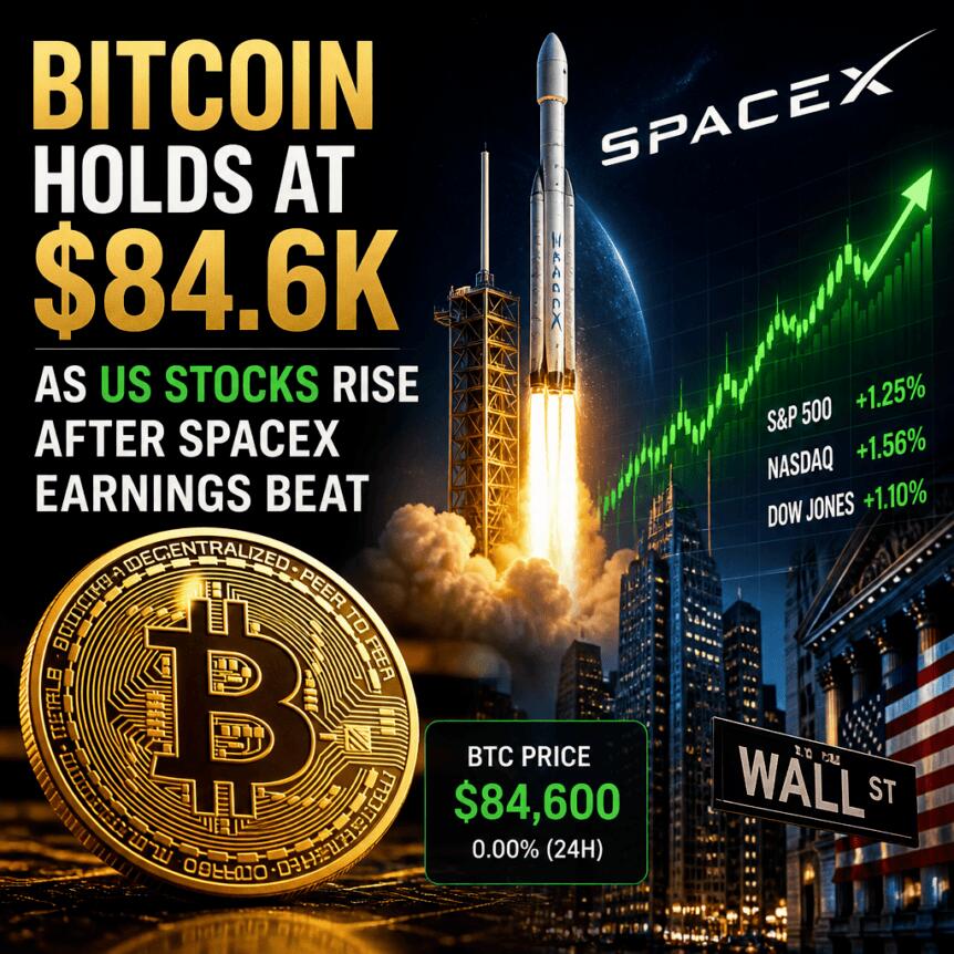 Bitcoin Holds at $84.6K as US Stocks Rise After SpaceX Earnings Beat Bitcoin Holds At $84.6k As Us Stocks Rise After Spacex Earnings Beat