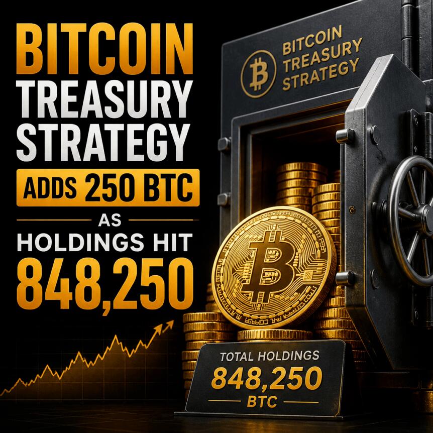 Bitcoin Treasury Strategy Adds 250 BTC as Holdings Hit 848,250 Bitcoin Treasury Strategy Adds 250 Btc As Holdings Hit 848,250