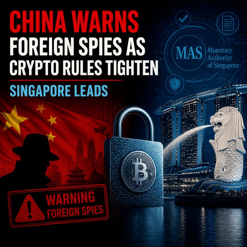 China Warns Foreign Spies as Crypto Rules Tighten; Singapore Leads