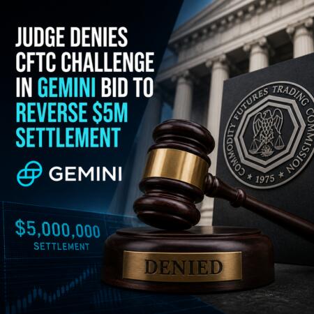 Judge Denies CFTC Challenge in Gemini Bid to Reverse $5M Settlement Judge Denies Cftc Challenge In Gemini Bid To Reverse $5m Settlement