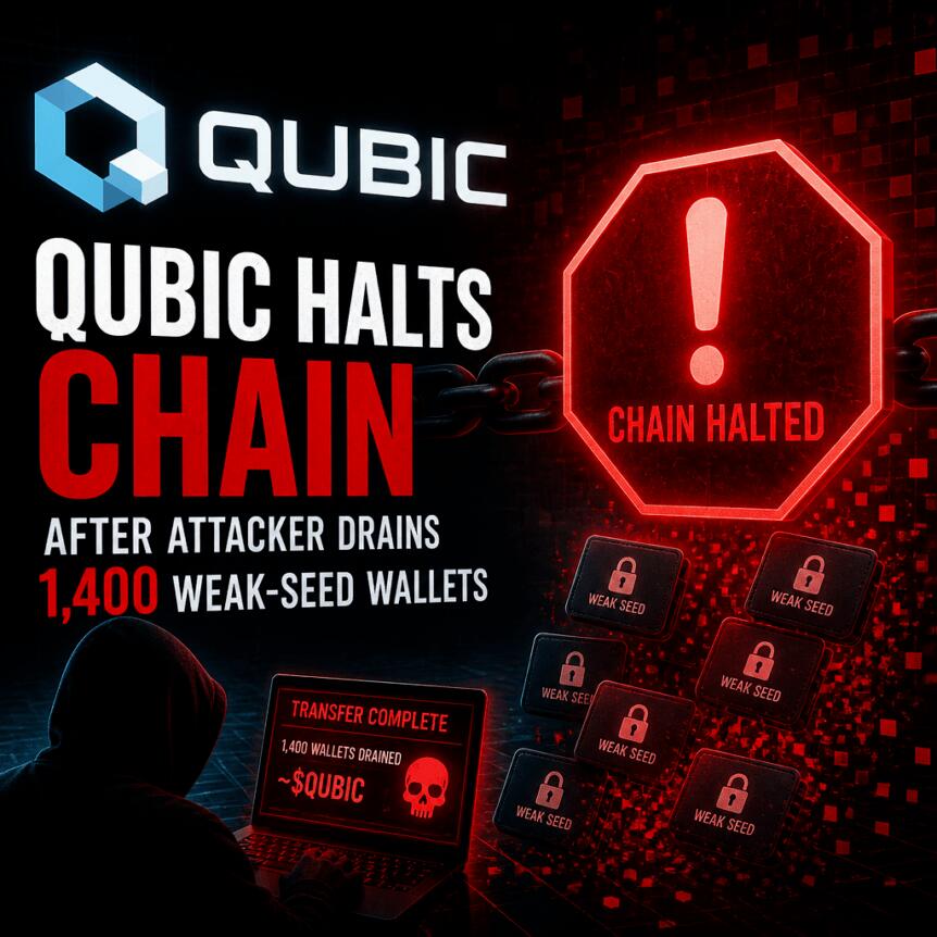 Qubic Halts Chain After Attacker Drains 1,400 Weak-Seed Wallets