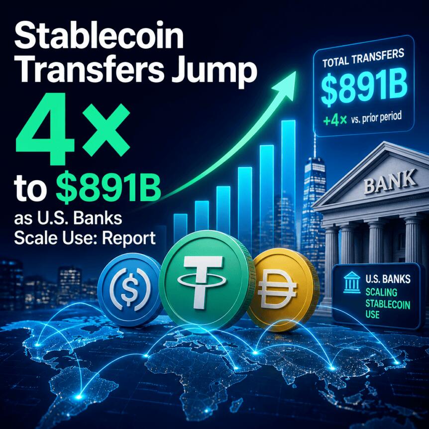Stablecoin Transfers Jump 4× to $891B as U.S. Banks Scale Use: Report Stablecoin Transfers Jump 4× To $891b As U.s. Banks Scale Use: Report