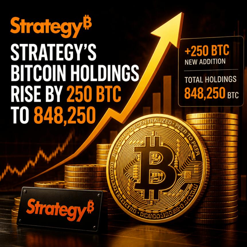 Strategy’s Bitcoin Holdings Rise by 250 BTC to 848,250 Strategy’s Bitcoin Holdings Rise By 250 Btc To 848,250