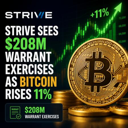 Strive Sees $208M Warrant Exercises as Bitcoin Rises 11% Strive Sees $208m Warrant Exercises As Bitcoin Rises 11%