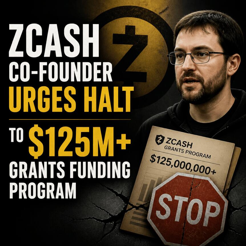 Zcash Co-Founder Urges Halt to $125M+ Grants Funding Program Zcash Co-Founder Urges Halt To $125m+ Grants Funding Program