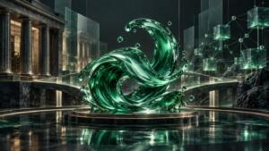 Grayscale HYPG and Payward’s Hyperliquid plans highlight two routes into HYPE Conceptual emerald liquid wave linking institutional finance and digital market infrastructure
