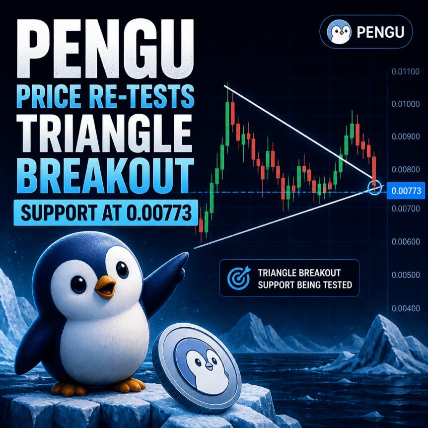 Pengu Price Re Tests Triangle Breakout Support At 0 00773