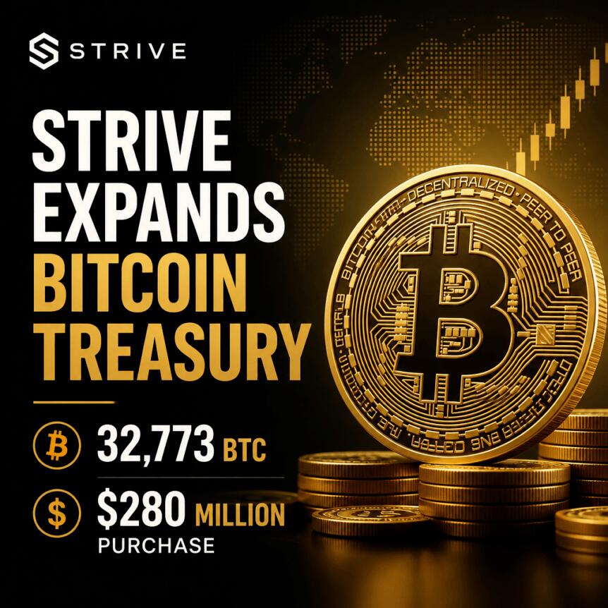 Strive Expands Bitcoin Treasury to 32,773 BTC With $280 Million Purchase Strive Expands Bitcoin Treasury To 32 773 Btc With 280 Million Purchase